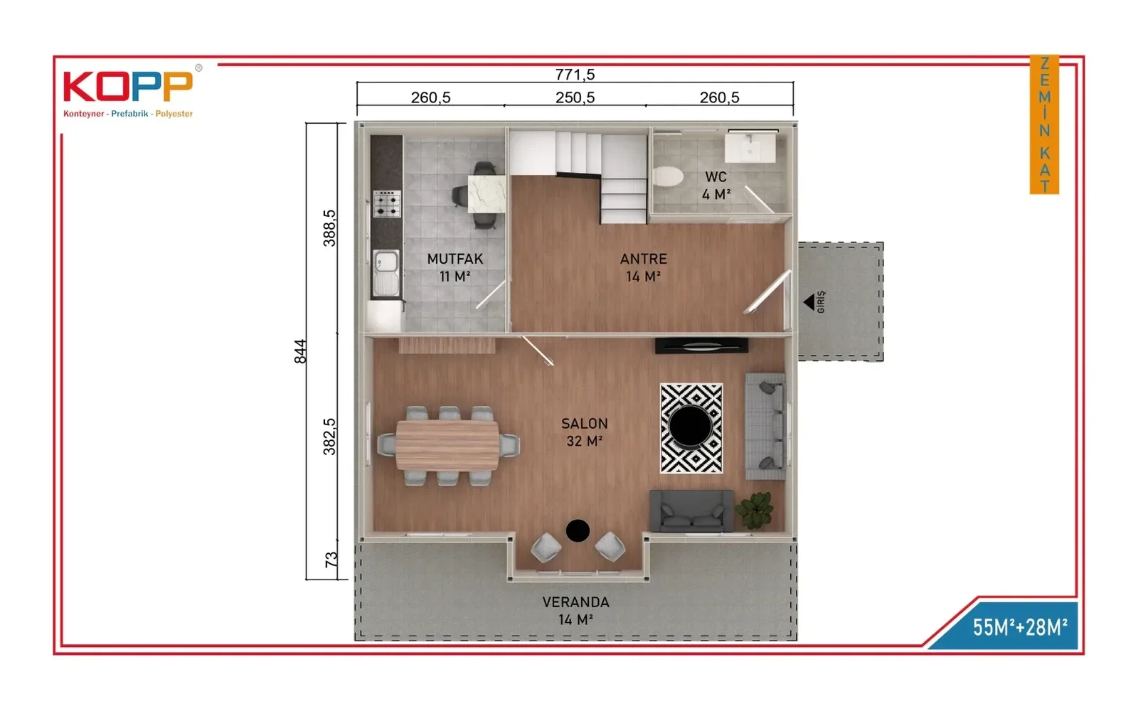 136 m² 3+1 Ebeveyn Banyolu İki Katlı Prefabrik Ev görseli 2
