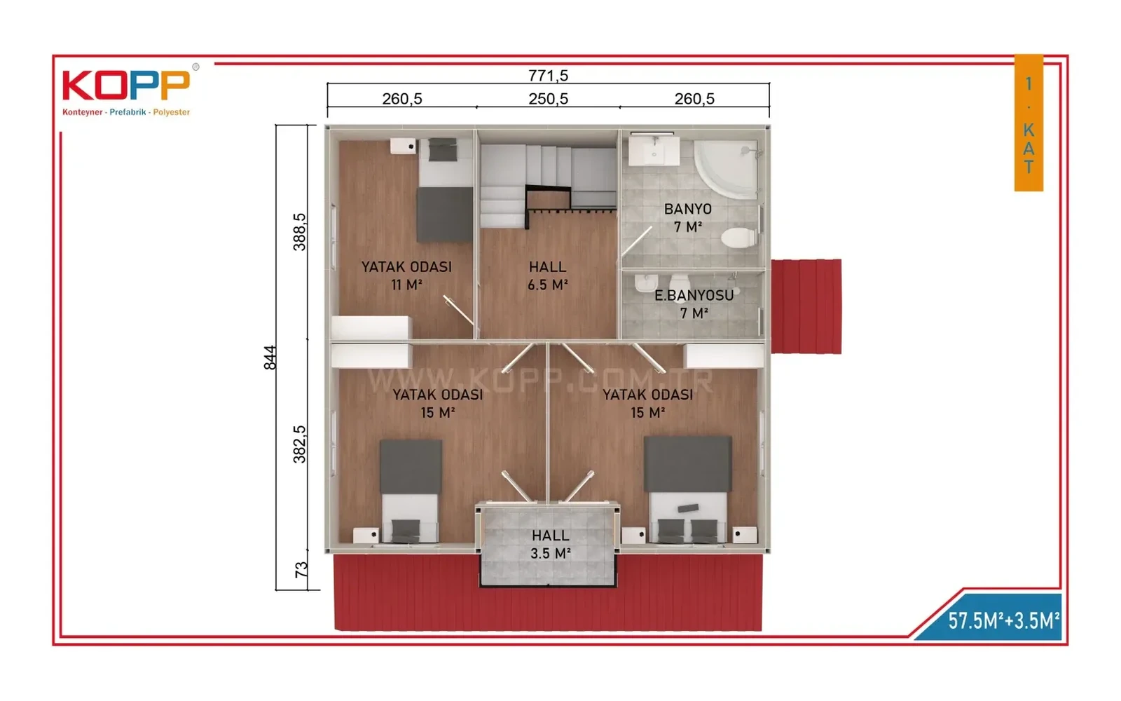 136 m² 3+1 Ebeveyn Banyolu İki Katlı Prefabrik Ev görseli 3