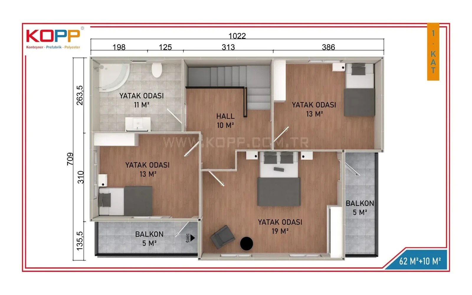 144 m² 4+1 Ayrı WC’li İki Katlı Prefabrik Ev görseli 3
