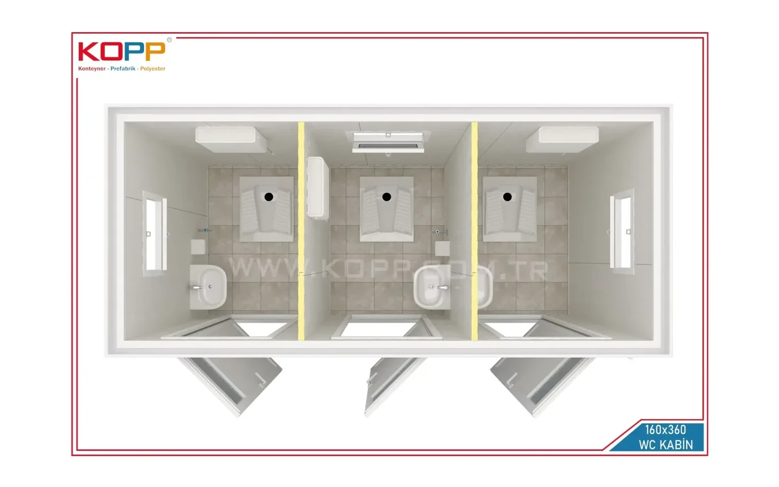 1,60 × 3,60 m Üç Bölmeli Alaturka WC Kabini görseli 2