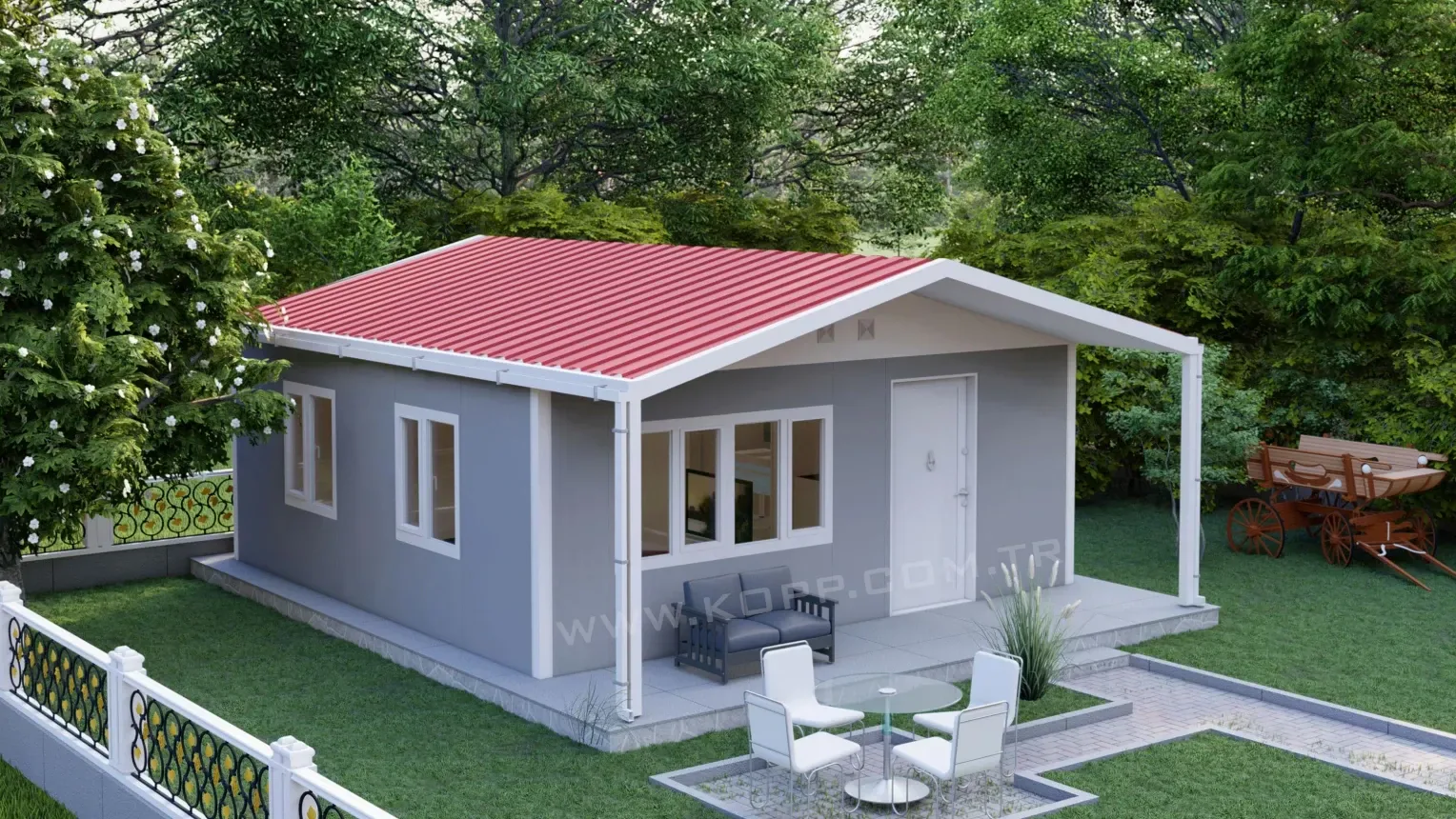 51,5 m² 1+1 Açık Mutfaklı Tek Katlı Prefabrik Ev