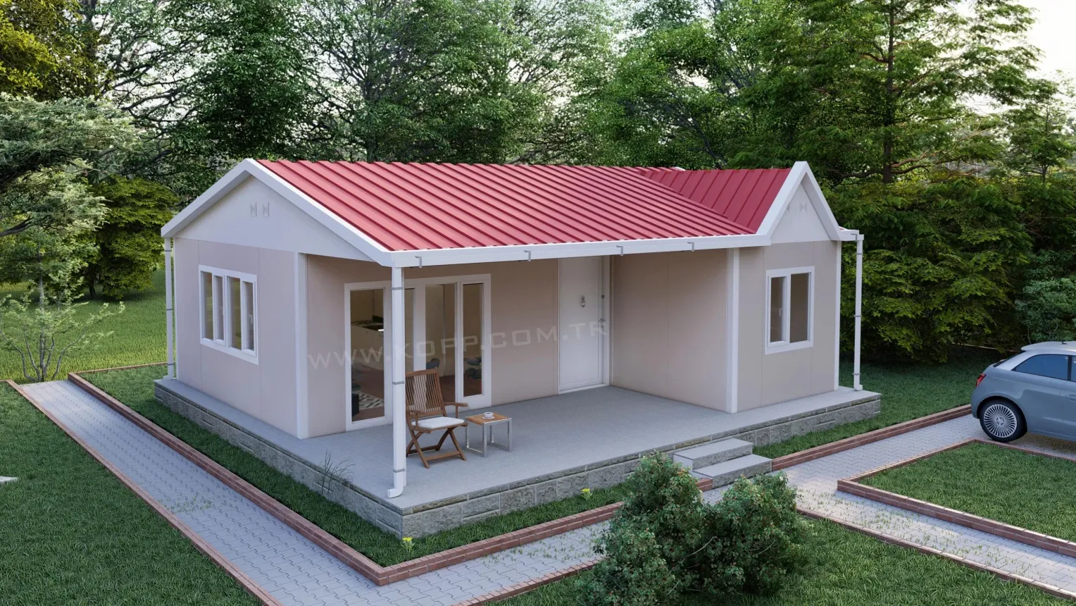 64 m² 2+1 Açık Mutfaklı Tek Katlı Prefabrik Ev