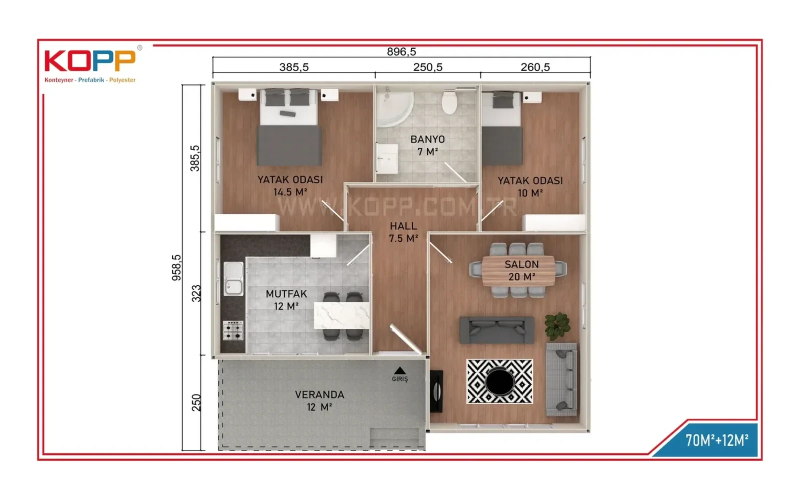 82 m² 2+1 Tek Katlı Çelik Konstrüksiyon Ev görseli 2