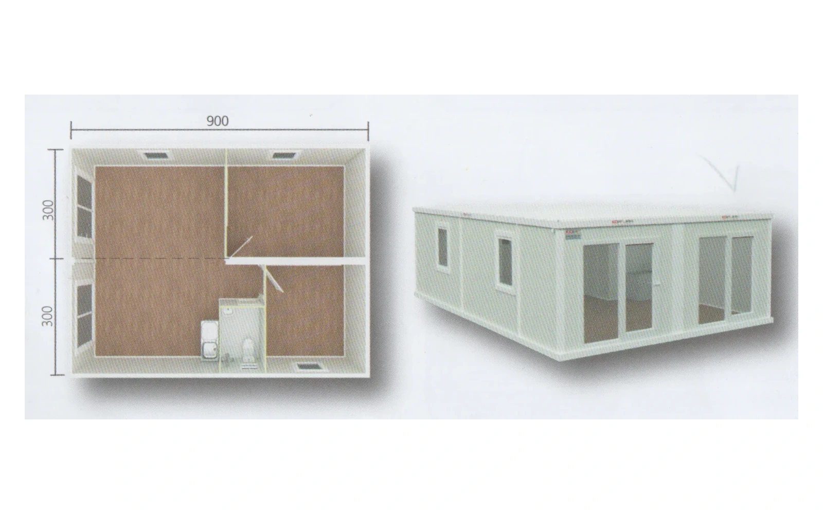 3 Odalı Banyolu Birleşimli Konteyner Ev 54 m² görseli 2