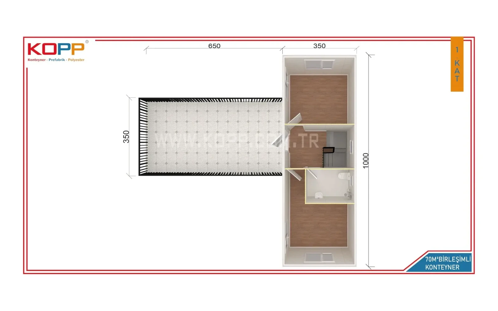 3 Odalı İki Banyolu Teraslı İki Katlı Konteyner Ev 95m2 görseli 3