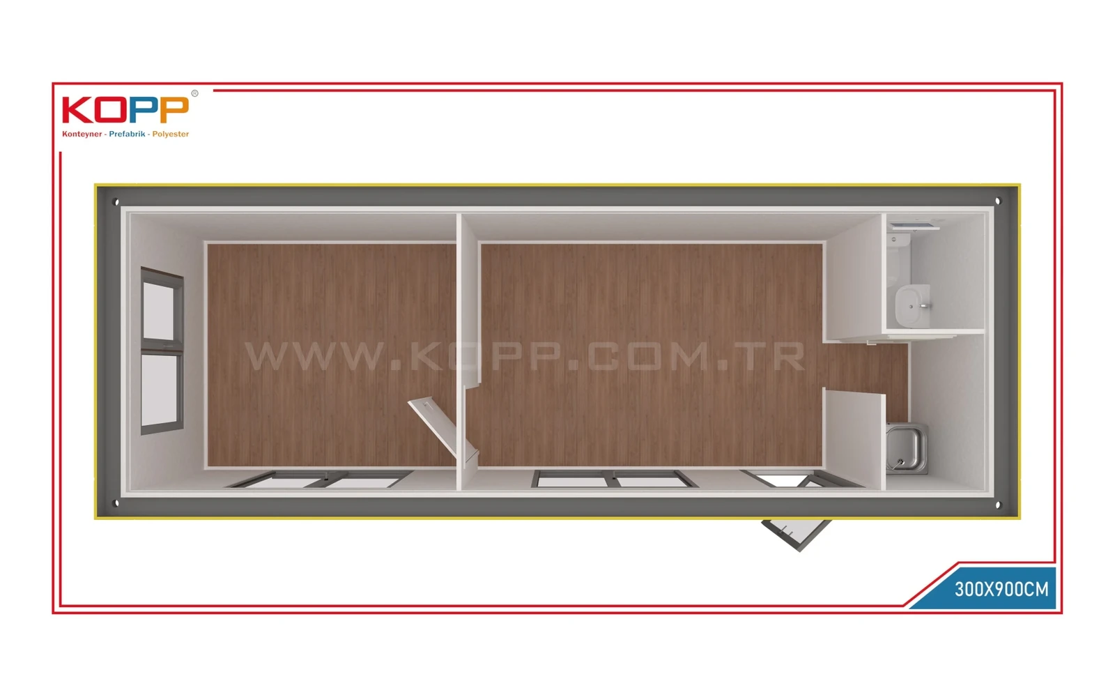 3 × 9 m 2 Odalı WC’li Kompozit Kaplamalı Konteyner görseli 2