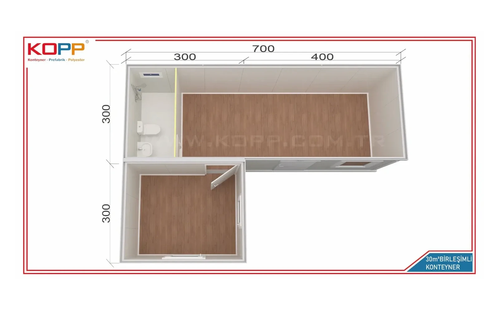 2 Odalı Birleşimli Konteyner Ev 30m2 görseli 3