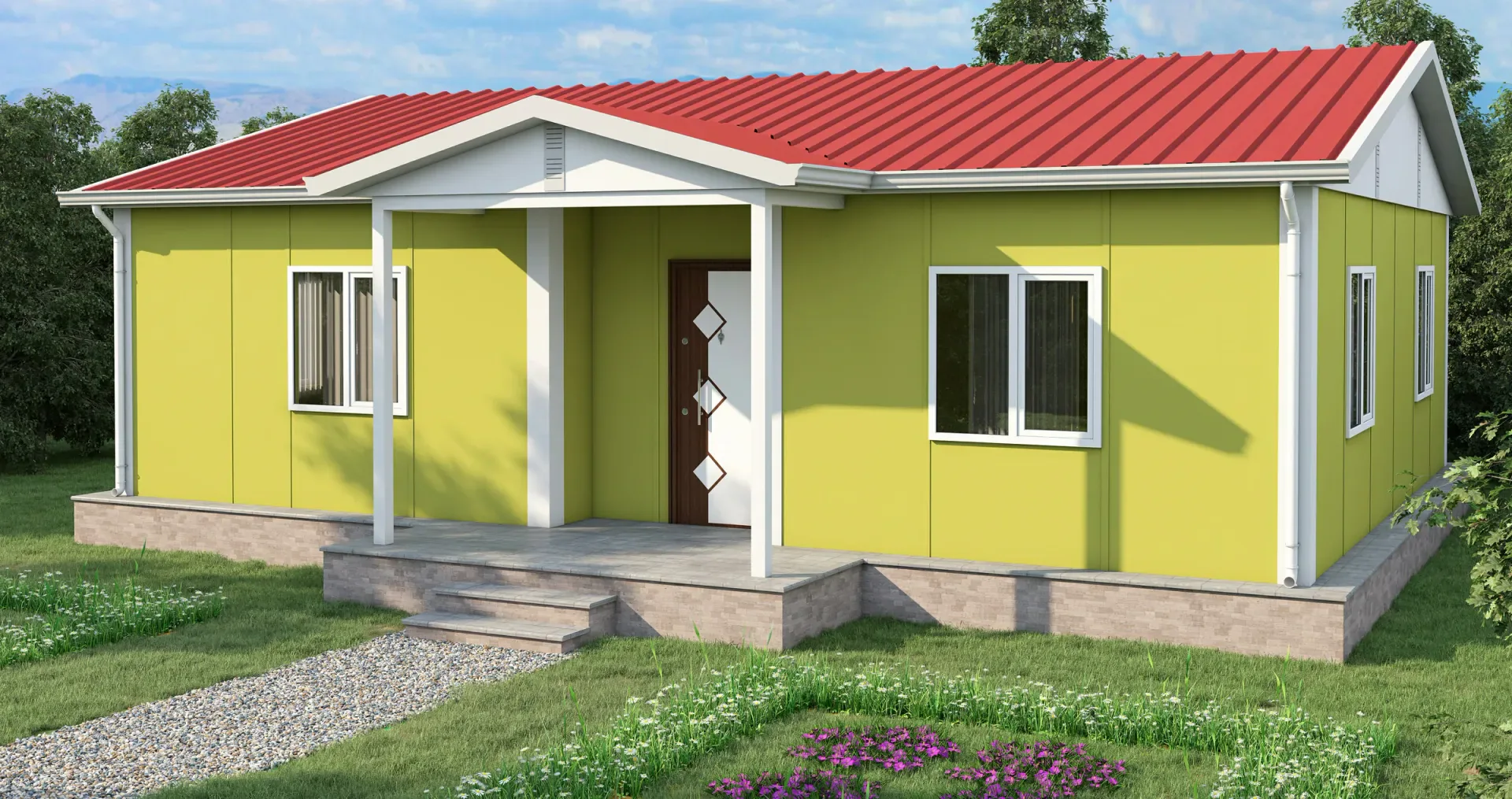 82 m² 2+1 İki WC’li Tek Katlı Prefabrik Ev görseli 2