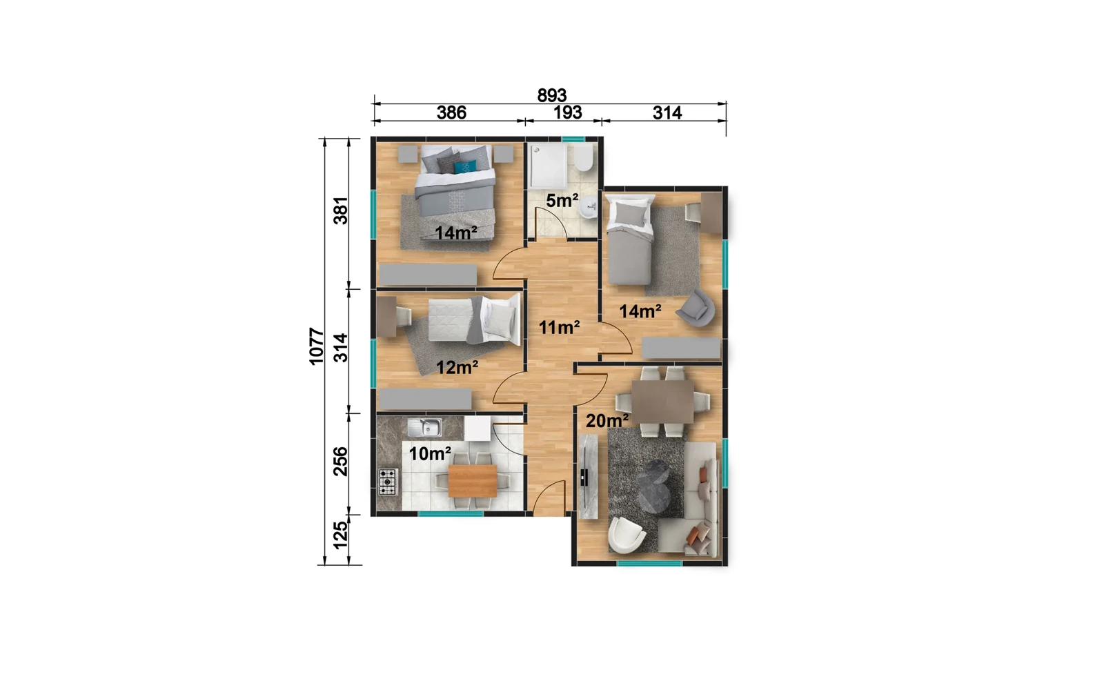 86 m² 3+1 Ayrı Mutfaklı Tek Katlı Prefabrik Ev görseli 3