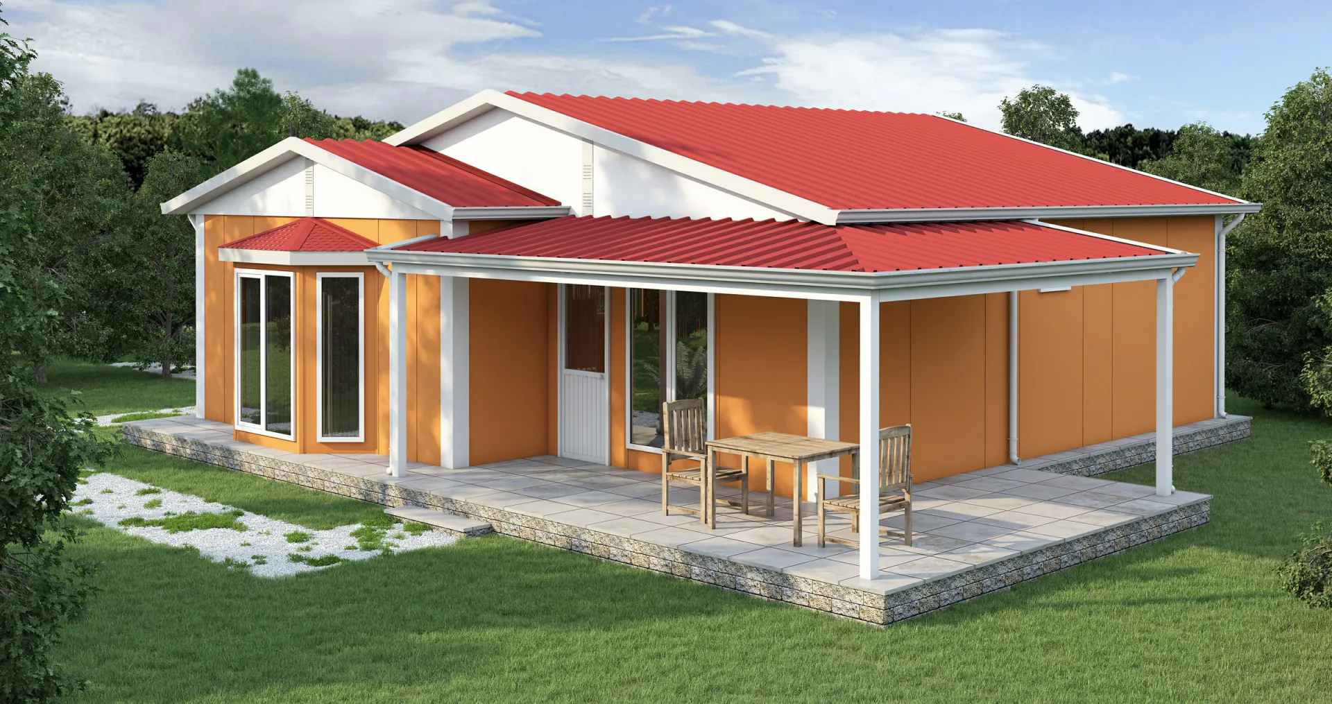 95 m² 3+1 Çift Girişli Tek Katlı Prefabrik Ev görseli 2
