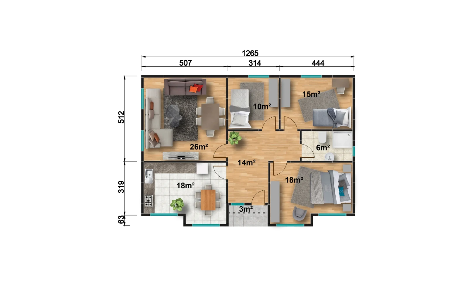 110 m² 3+1 Ayrı Mutfaklı Tek Katlı Prefabrik Ev görseli 3