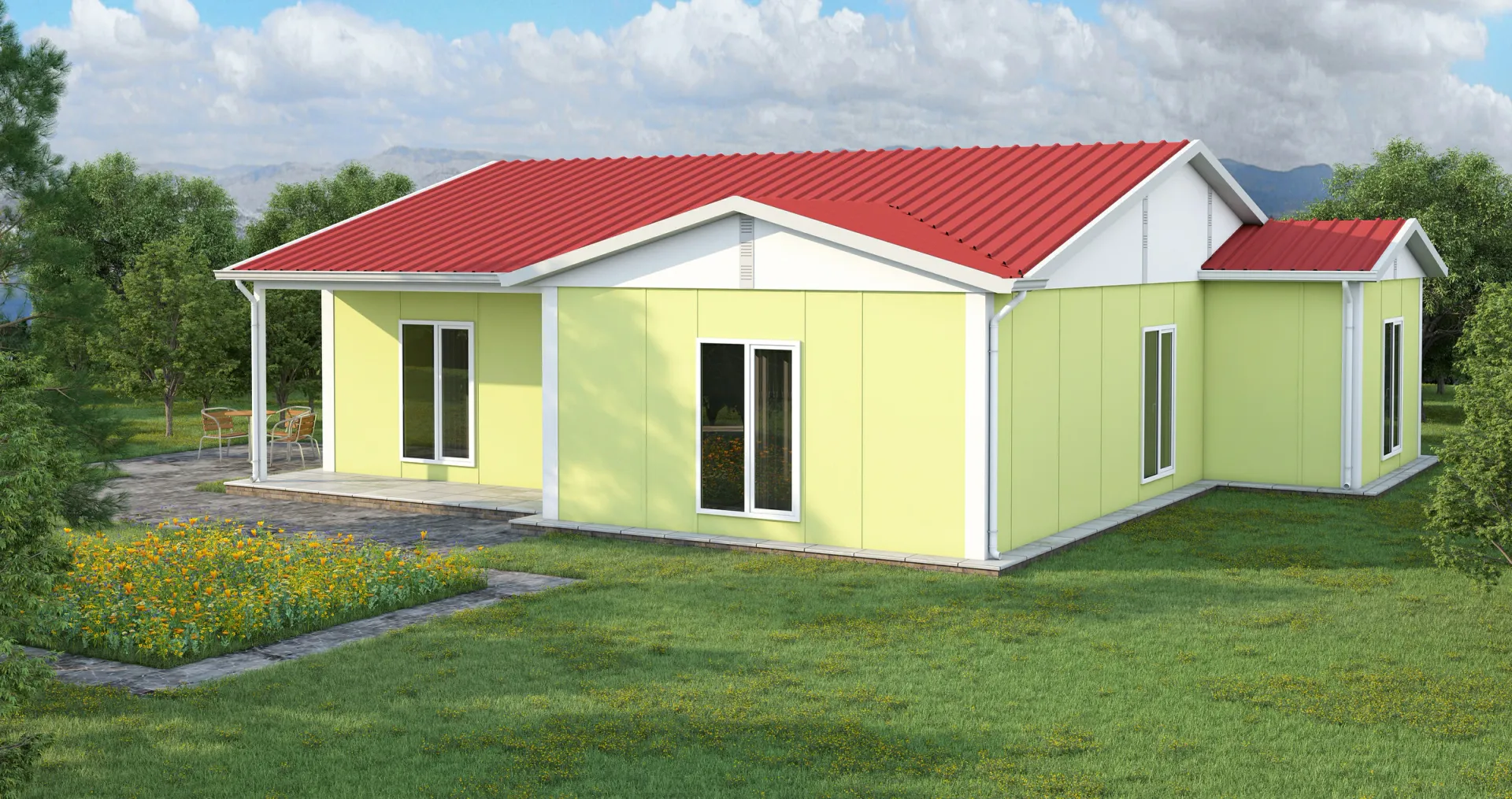 113 m² 3+1 İki WC’li Tek Katlı Prefabrik Ev görseli 2