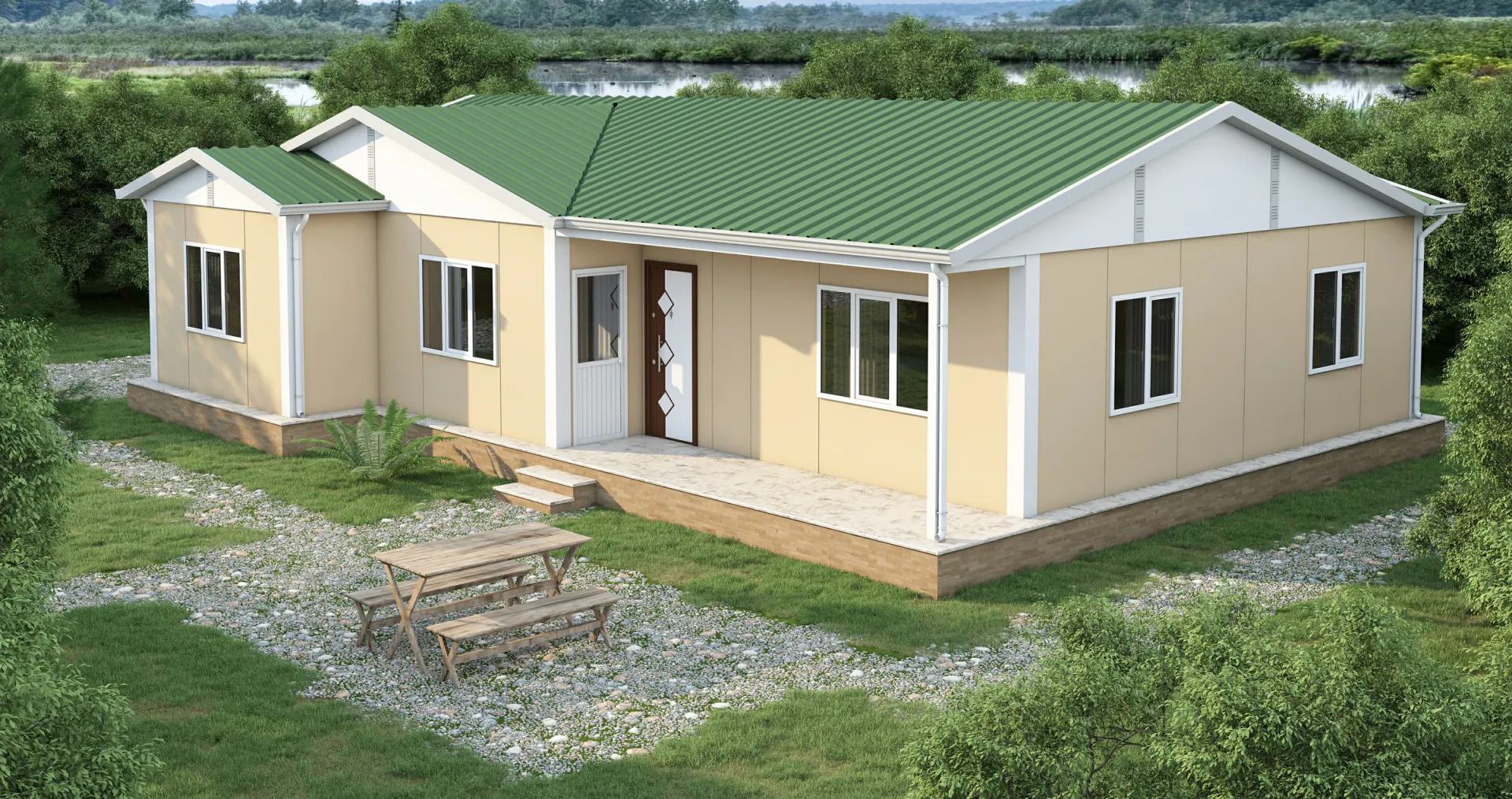 120 m² 3+1 İki WC’li Çift Girişli Tek Katlı Prefabrik Ev