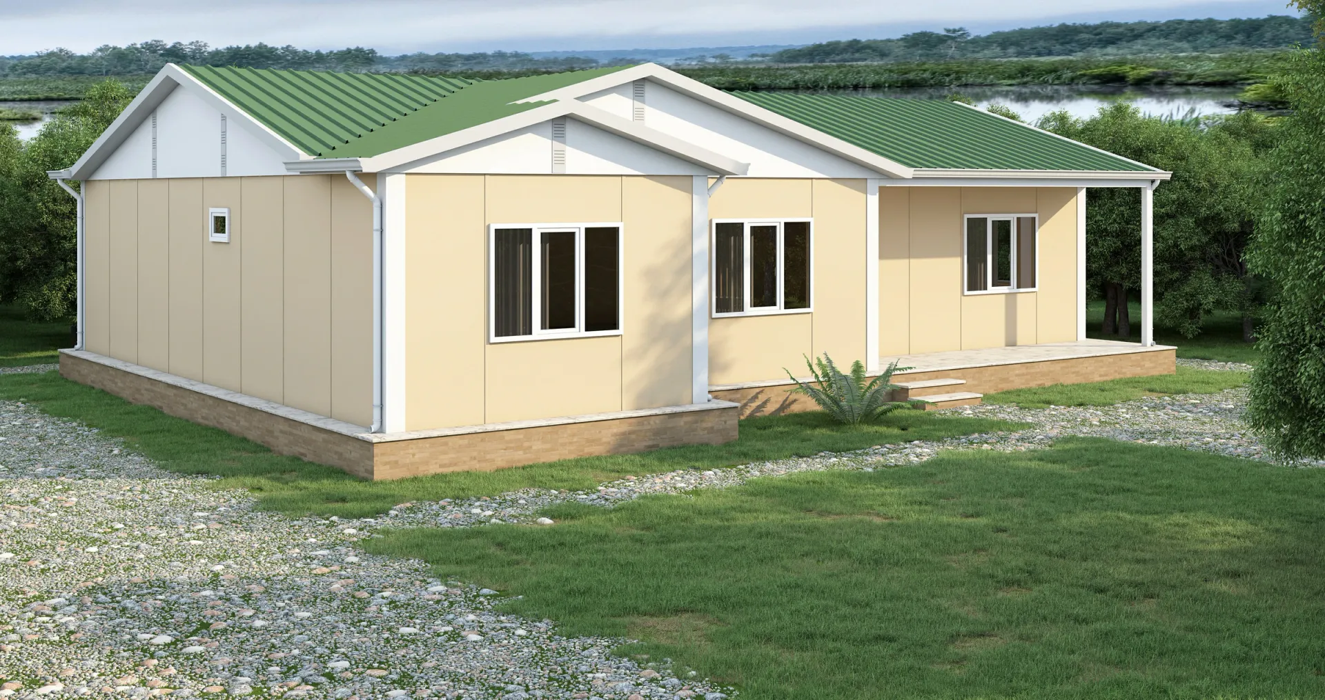 120 m² 3+1 İki WC’li Çift Girişli Tek Katlı Prefabrik Ev görseli 2