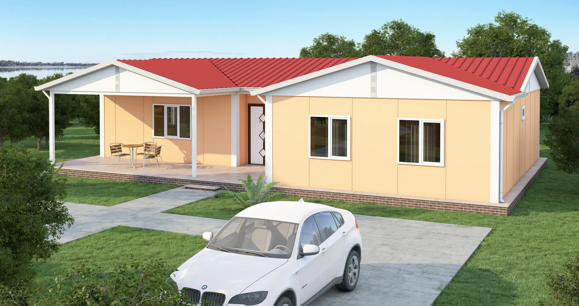 123 m² 3+1 Çift Banyolu Tek Katlı Prefabrik Ev görseli 2