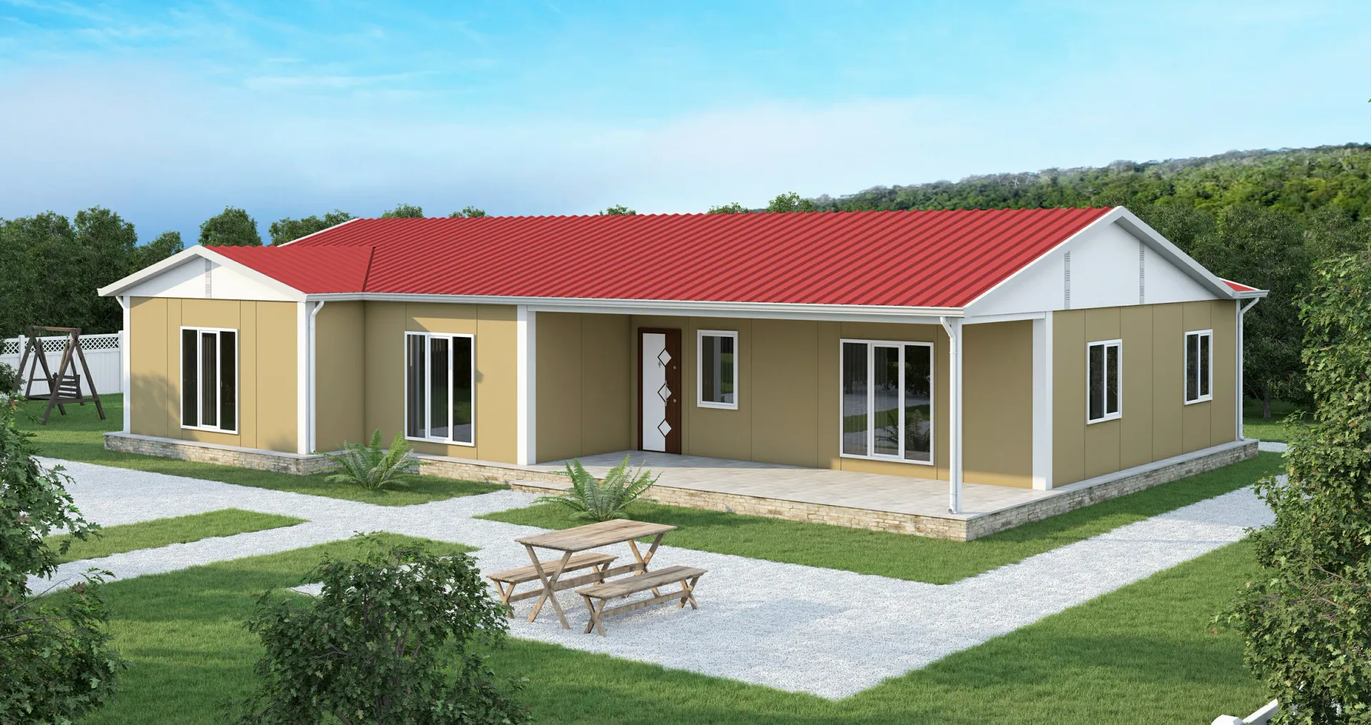 166 m² 4+1 İki Banyolu ve Üç WC’li Tek Katlı Prefabrik Ev
