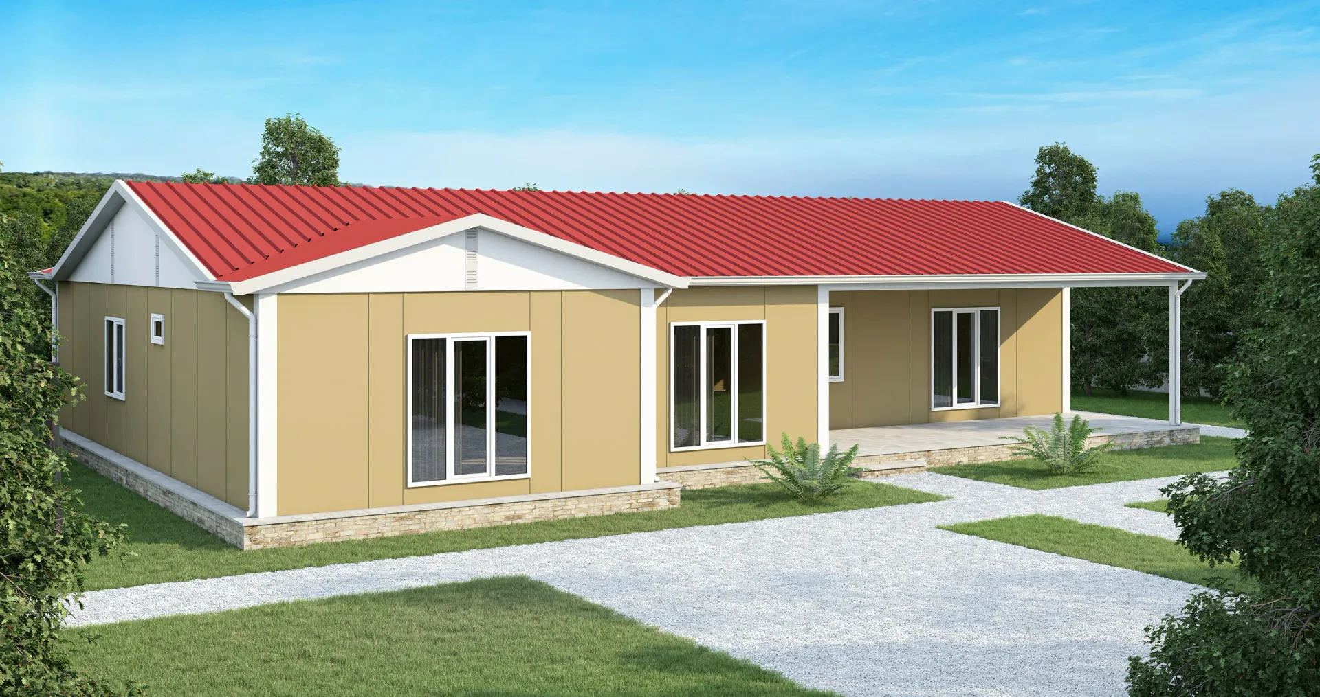 166 m² 4+1 İki Banyolu ve Üç WC’li Tek Katlı Prefabrik Ev görseli 2