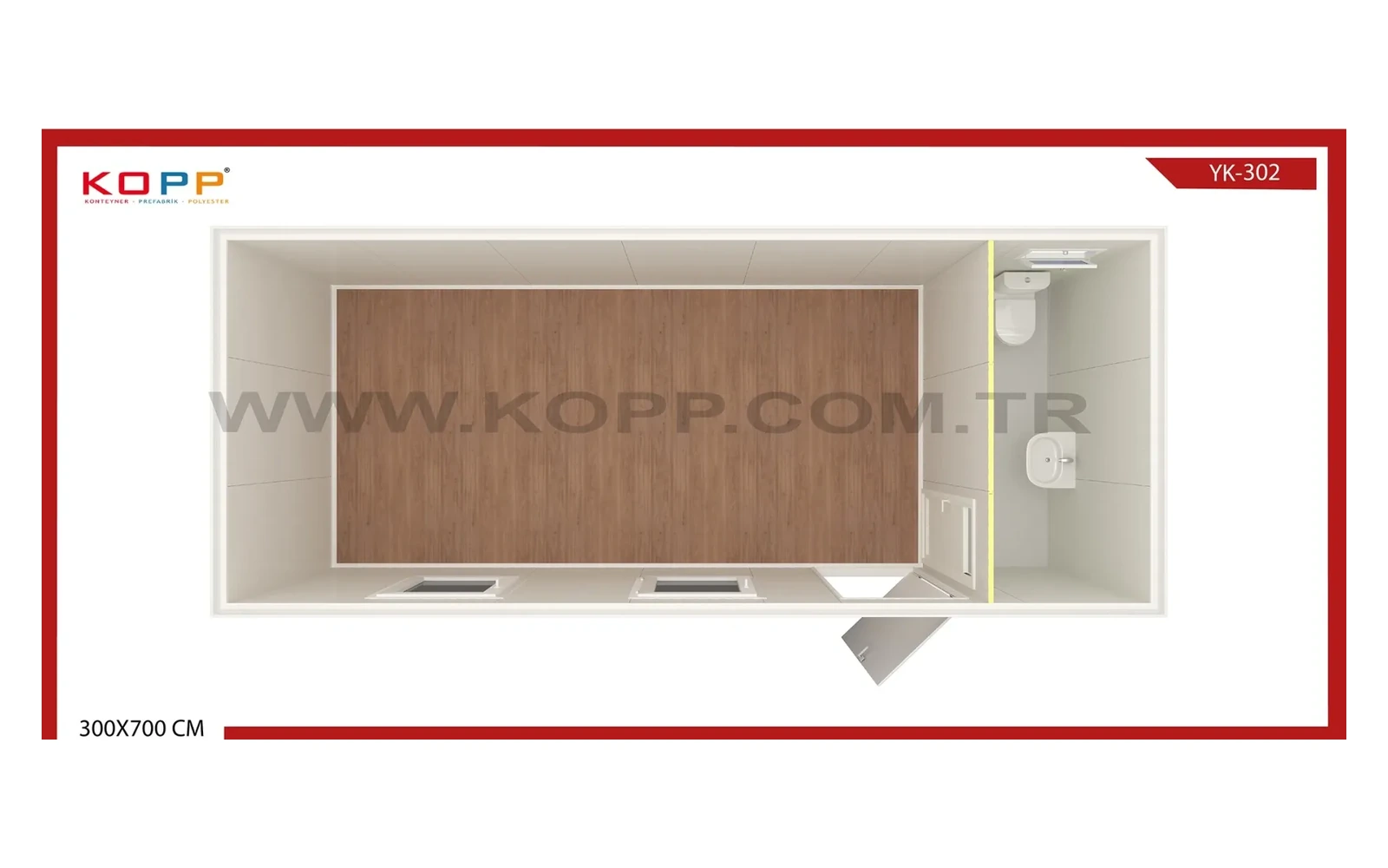 Tek Odalı WC’li Direkt Girişli Standart Konteyner görseli 2
