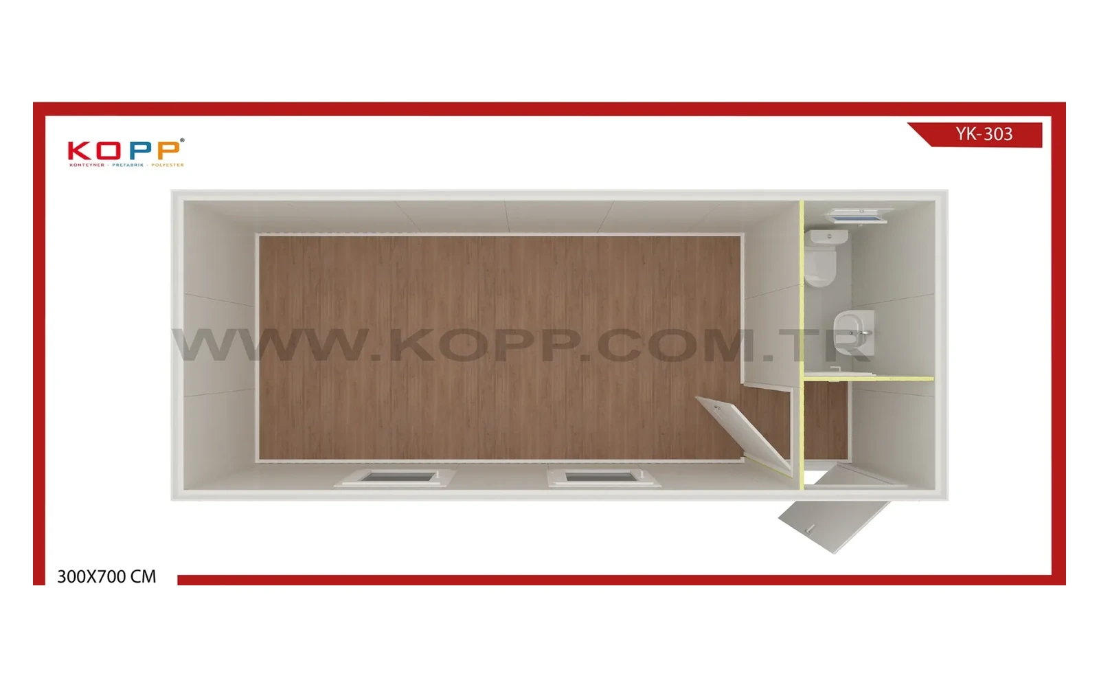 Tek Odalı WC’li Antreli Standart Konteyner görseli 2