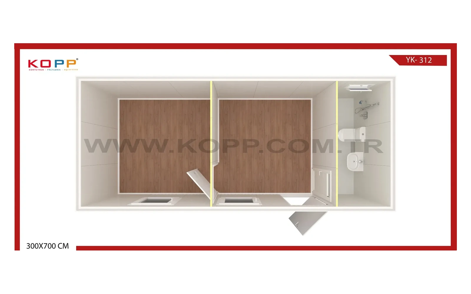 2 Odalı WC-Duşlu Standart Konteyner görseli 2
